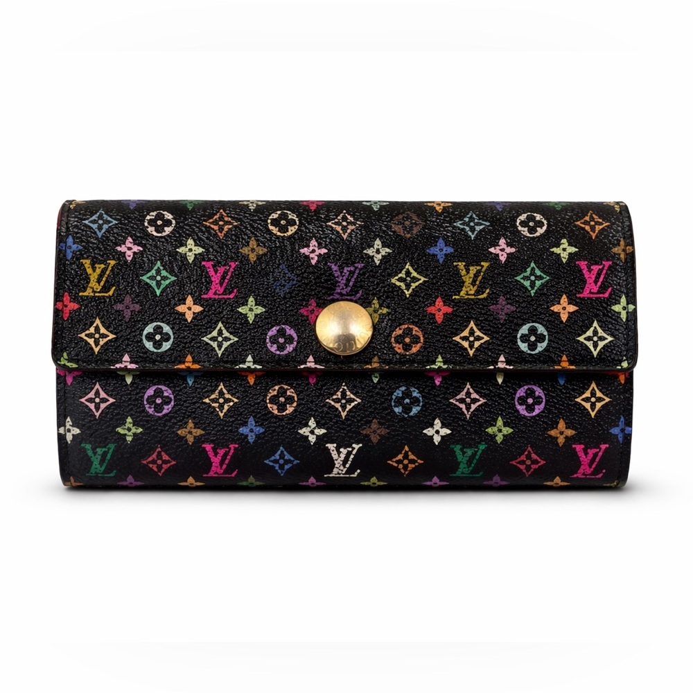 Louis Vuitton Multicolor Sarah Wallet | Black Canvas w/ Pink Interior